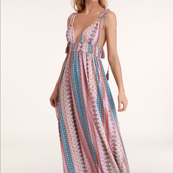 🍍 Lulu's Maxin' Relaxin' Multi Print Maxi Dress - Picture 2 of 7